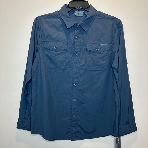 NWT Free Country Rip-Stop Expedition Long Sleeve Button Up Shirt Mens Small Navy - Picture 1 of 10